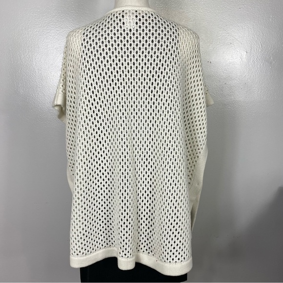 TALBOTS Open Knit V Neck Poncho Sweater Medium White Pullover - Picture 3 of 8